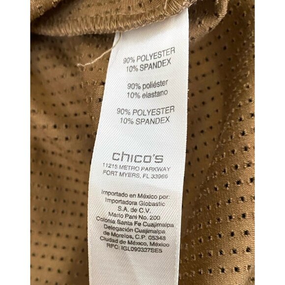 Chico's Faux Suede Perforated Lazer Cut Jacket Snap Front Size 1 US 8 Camel Tan - Picture 5 of 6
